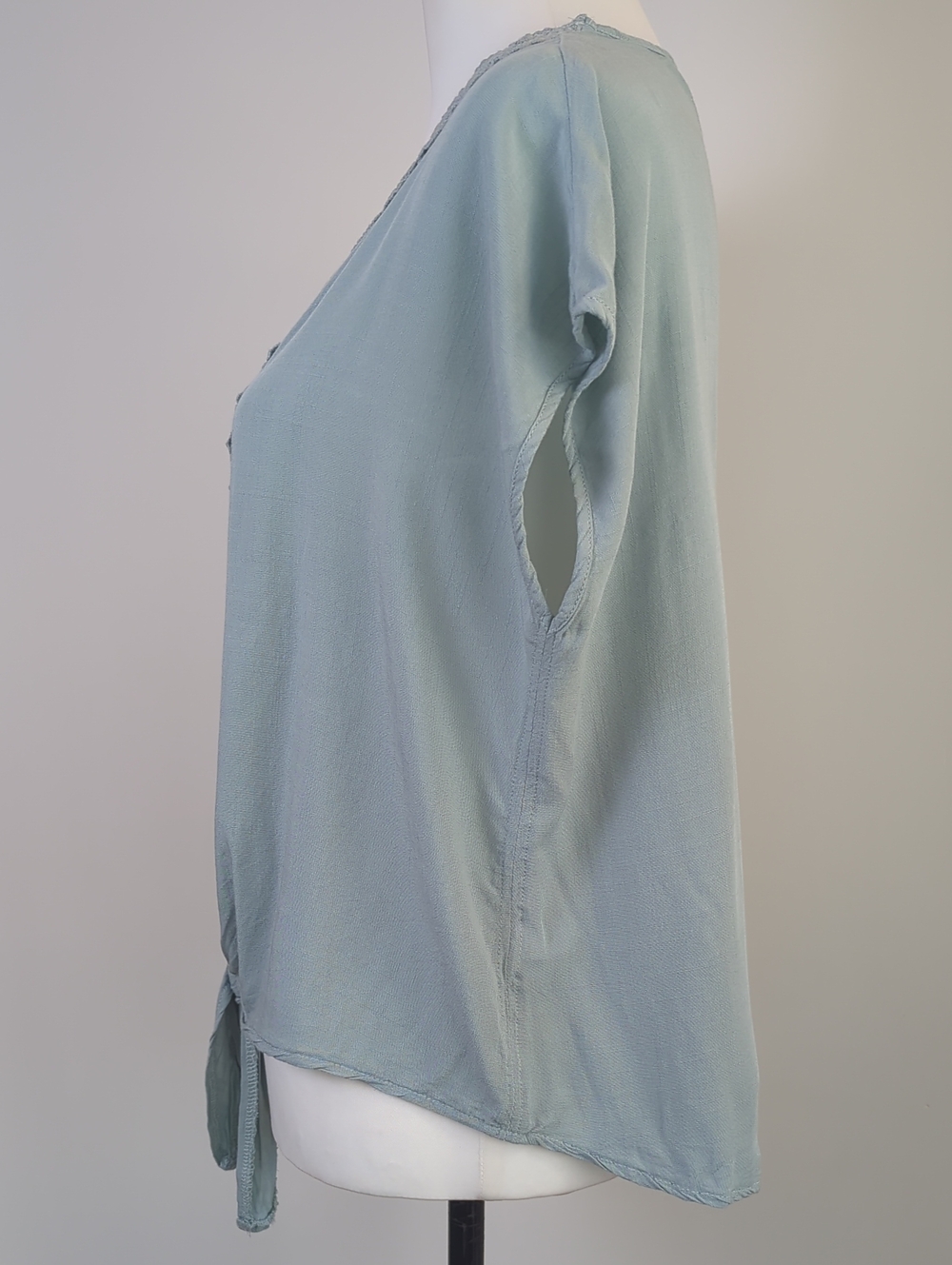 Allie Rose Boho Lace Trim Tie Front V-Neck Blouse Mint Sage Blue Green MEDIUM - Picture 12 of 16